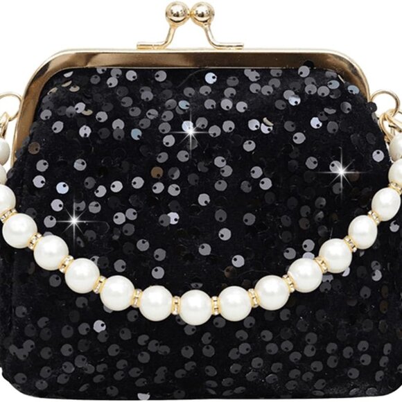 Glamorous Evening Clutch with Glitter Sequins & Pearl, Ideal for Weddings & Prom - Picture 1 of 7